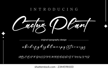 Cactus Plant signature font alphabet vector illustration isolated Background