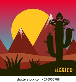 Cactus plant silhouette and mountains mexico inspired card