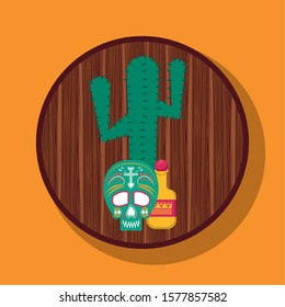 cactus plant with skull and tequila mexican culture vector illustration design