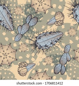 Cactus. Plant. Thorns. Seamless vector pattern with a plant. Hand drawing.