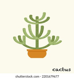 cactus plant in tiny pots in desert rocks cute vector illustration isolated on white background. Image