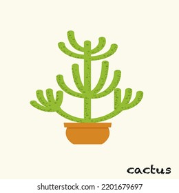 cactus plant in tiny pots in desert rocks cute vector illustration isolated on white background. Image