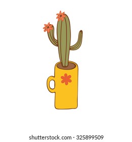 Cactus plant in a vase. Illustration in vector format