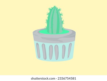 a cactus plant in a vase with a yellow background