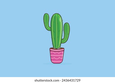 Cactus Plant Vector Icon Illustration Cartoon. Cactus With Pot Icon Vector Flat Cartoon Style