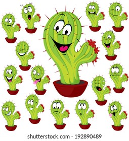 cactus plant vector illustration with many facial expression