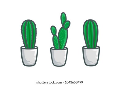 Cactus plant vector illustration set on white isolated backgraound