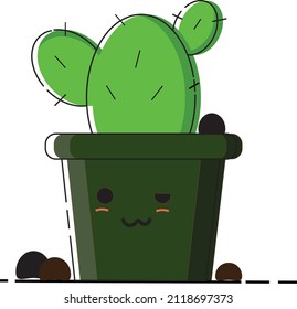 cactus plant vector in pot with happy emoji expression. for children's book pictures