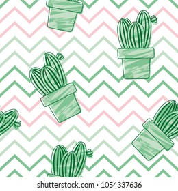 Cactus plant vector seamless pattern. Abstract hipster desert nature fabric print. Green cacti on white for wallpaper and textile apparel. Seamless cactus pattern vector illustration. 