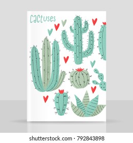 Cactus plant, vector stipple concept with hearts