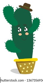 Cactus plant wearing round top hat vector or color illustration