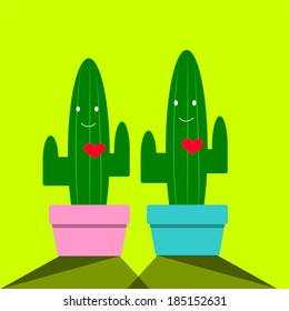 cactus planted two romantics, shaded and acid green background.
