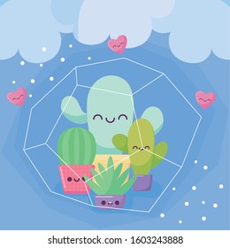 cactus and plants cartoons design, Kawaii expression cute character funny and emoticon theme Vector illustration