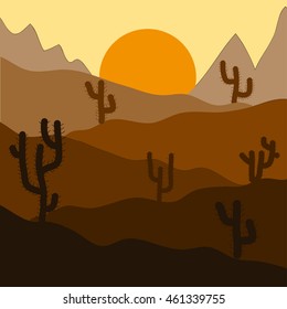 Cactus plants in desert sunset background