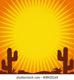 Cactus plants in desert sunset vector background Cinco De Mayo