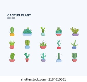 Conjunto de iconos planos de las plantas de Cactus
