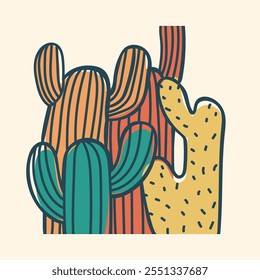 Cactus plants, floral icon vector illustration. Western desert plants design for poster, prints, banner, card and art print.