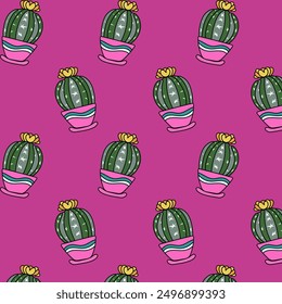 Cactus plants with flowers in flower pots Cute Pattern Background Style