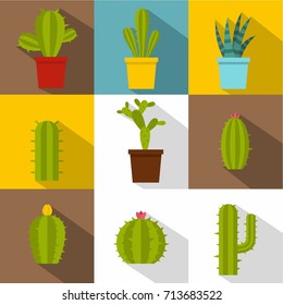 Cactus plants icon set. Flat style set of 9 cactus plants vector icons for web design