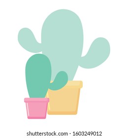 Cactus plants inside pots design, Desert nature art tropical summer succulent mexico and cacti theme Vector illustration