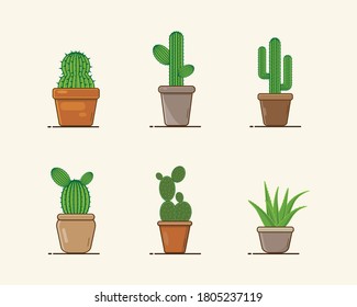 cactus plants in pots collection set vector illustration design