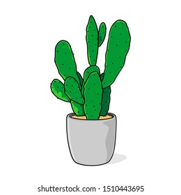 Cactus plants in pots for gifts. Vector of Cute Cactus. Isolated on white background. Beautiful plants collection.