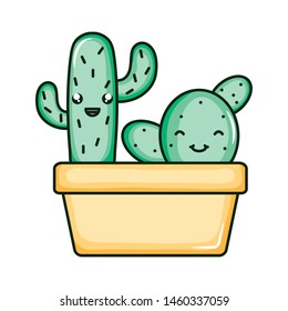 cactus plants in pots kawaii characters