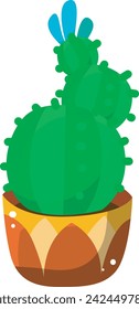 Cactus plants set vector with blue flower in brown pot. Succulent vector illustration isolated on white background