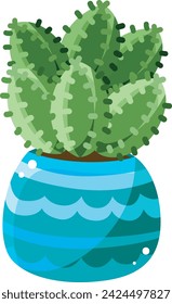 Cactus plants set vector in blue pot. Succulent vector illustration isolated on white background
