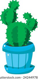 Cactus plants set vector in blue pot. Succulent vector illustration isolated on white background