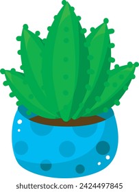 Cactus plants set vector in blue pot. Succulent vector illustration isolated on white background