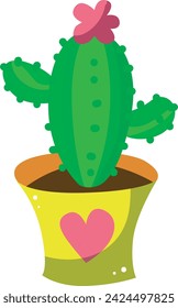 Cactus plants set vector with pink flower in yellow pot. Succulent vector illustration isolated on white background