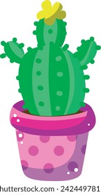 Cactus plants set vector with yellow flower in pink pot. Succulent vector illustration isolated on white background