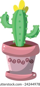 Cactus plants set vector with yellow flower in pink pot. Succulent vector illustration isolated on white background