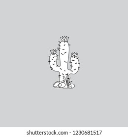 Cactus plant.Vector illustration isolated on gray background.coloring book