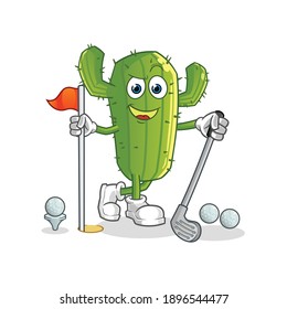 Cactus playing golf vector. cartoon character