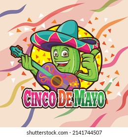 Cactus Playing Guitar for Cinco De Mayo Mexico