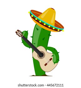 cactus playing the guitar in a sombrero