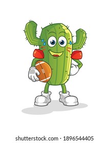 Cactus playing rugby character. cartoon mascot vector
