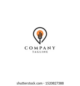Cactus Point Logo Icon Design Template. Map, Location Vector