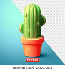 Cactus in a pot, 3d vector. Suitable for design elements