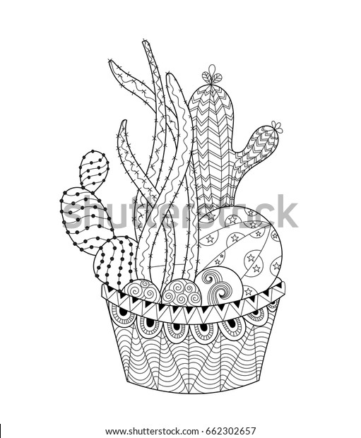 Cactus Pot Adult Coloring Page Vector Stock Vector (Royalty Free) 662302657