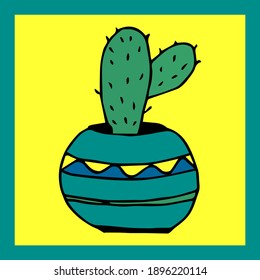 cactus in the pot, background, card design, vector illustration for interior