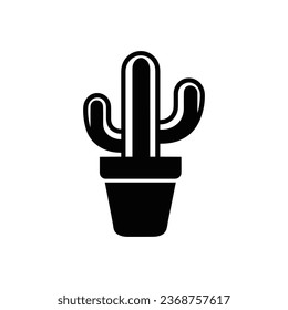 Cactus In a Pot Black Color Vector Clipart