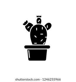 Cactus in a pot black icon, vector sign on isolated background. Cactus in a pot concept symbol, illustration 