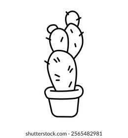 Cactus in a pot. Black and white illustration, hand drawn coloring.