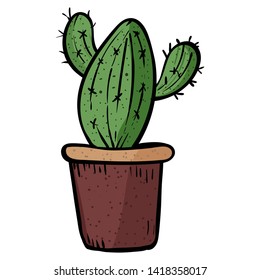 Cactus In A Pot. Botanical illustration. Hygge. Succulent plant. - Vector. Vector illustration