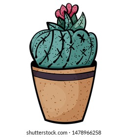 Cactus In A Pot. Botanical illustration. Succulent plant. Scandinavian style, comfort in the house. Hygge. - Vector. Vector illustration