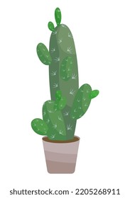 Cactus in pot Bright green houseplant with light thorns Flat cartoon style vector illustration isolated on white background