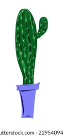 Cactus en una olla, ilustración plana descuidada. Elemento para el diseño